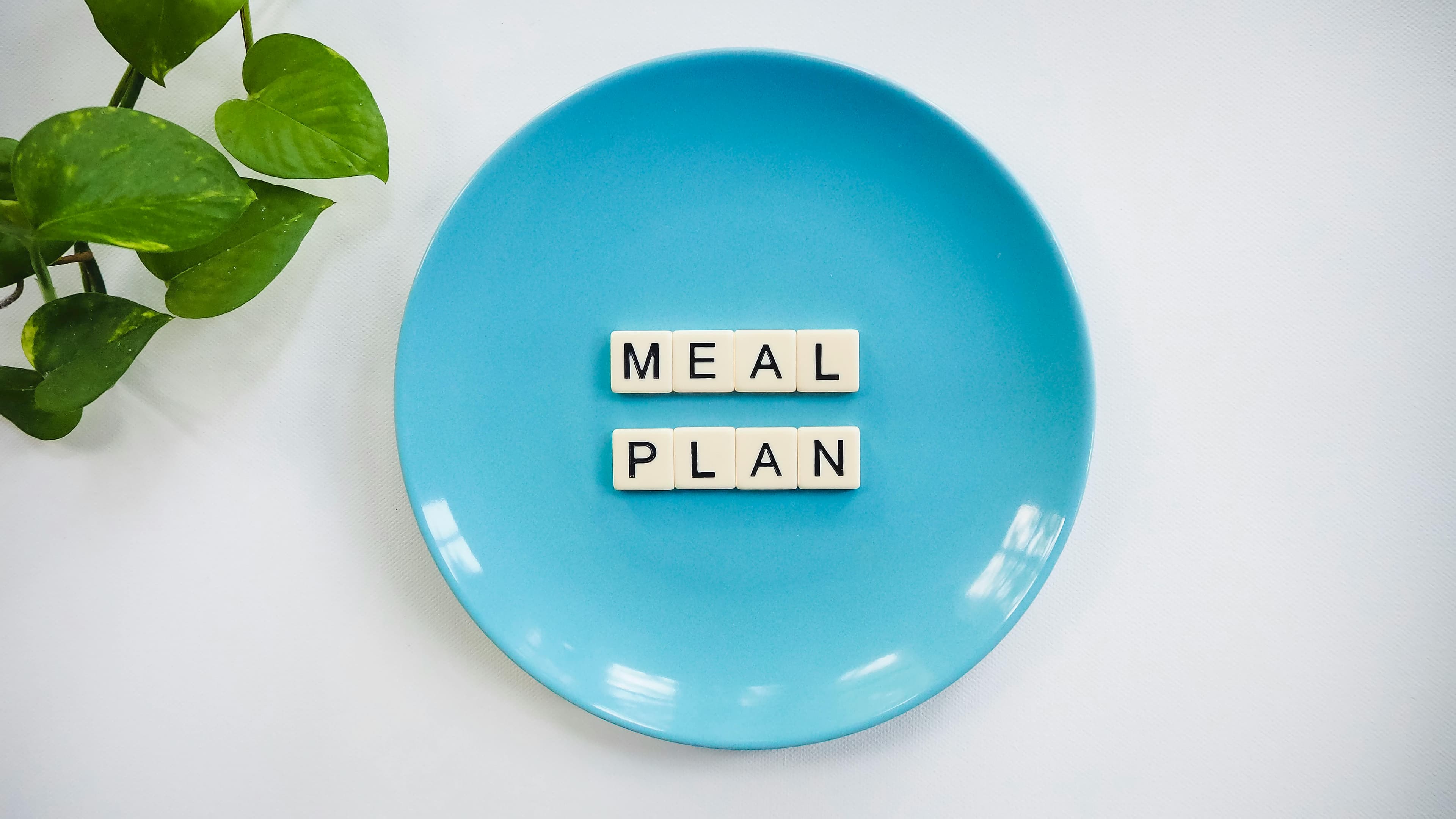 Assiette En Céramique Bleue Avec Blocs De Plan De Repas